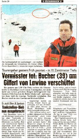 Bucher am Gilfert von Lawine verschüttet.