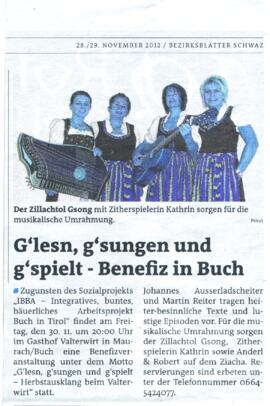 G´lesn, g<code>sungen und g</code>spielt - Benefiz in Buch