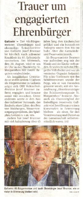 Trauer um engagierten Ehrenbürger von Gallzein