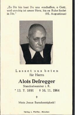 Alois Defregger, Standesbeamter i. R.
