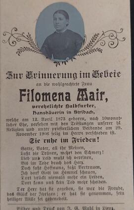 Filomena Mair, verehelichte Halbfurter, Hansbäuerin in Stribach