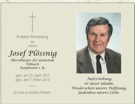 Josef Plössnig, Ehrenbürger der Gemeinde Dölsach, Kaufmann i.R.