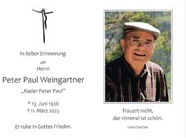 Peter Paul Weingartner, Rader Peter Paul