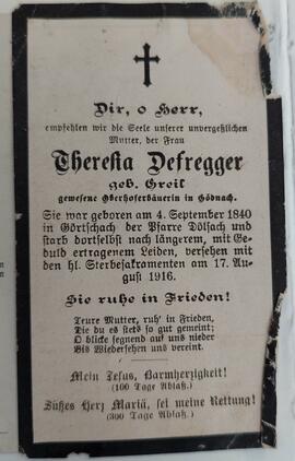 Theresia Defregger, geb. Greil, gewesene Oberhoferbäurin in Gödnach