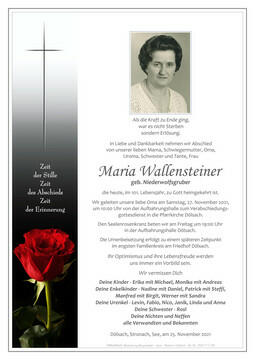 Maria Wallensteiner, geb. Niederwolfsgruber
