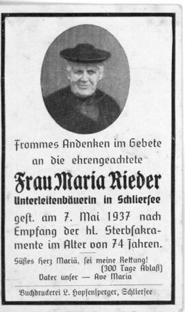 Maria Rieder Unterleitenbäurin Schliersee 07 05 1937
