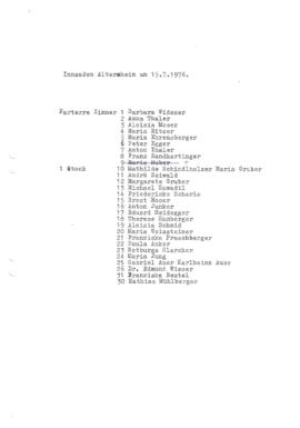 Bewohnerliste Juli 1975