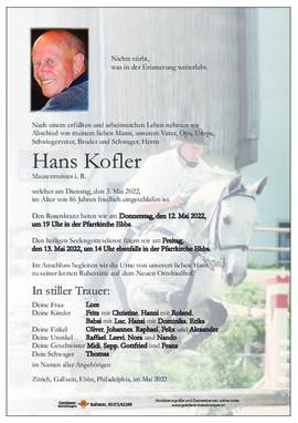 Hans Kofler 03 05 2022
