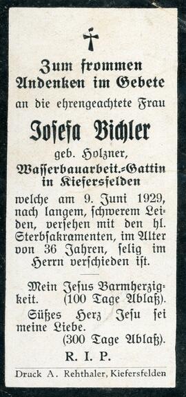 Josefa Bichler geb Holzner 09 06 1929