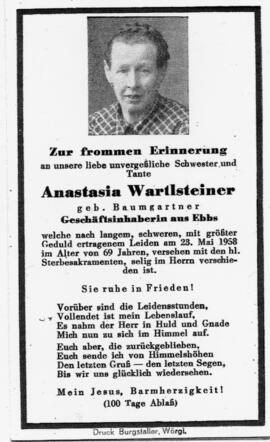 Anastasia Wartlseiner geb Baumgartner 23 05 1958
