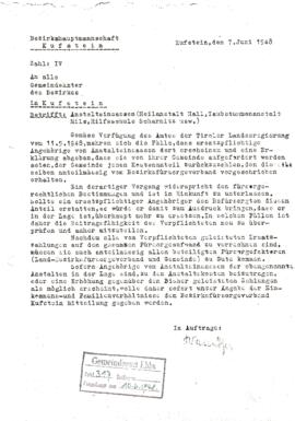 BH Kufstein Fürsorgerichtlinie für Auswärtige 1948