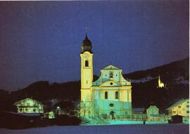 Postkarte Ebbs Kirche St Nikolaus bei Nacht beleuchtet