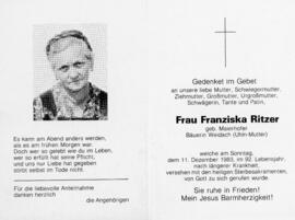 Franziska Ritzer geb Maierhofer Uhlnmutter Weidach 11 12 1983