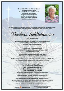 Barbara Schlichtmeier geb SChwaighofer 31 01 2017