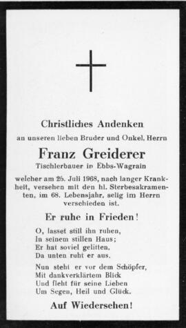 Franz Greiderer Tischler Wagrain 26 07 1968