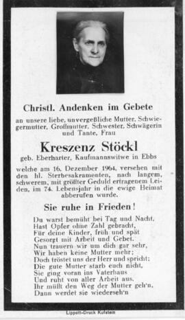 Kreszenz Stöckl geb Eberharter 16 12 1964