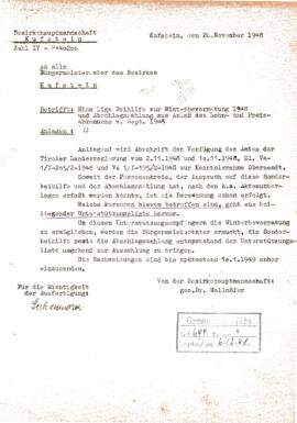 Einmalige Beihilfe für Winterbevorratung 1948