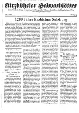 Kitzbühler Heimatblätter - 1200 Jahre Erzbistum Salzburg 1998