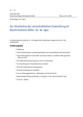Geschichte wirtschaftliche Entwicklung Bezirk Kufstein von Dkfm. Dr. W. Ager aus 1983