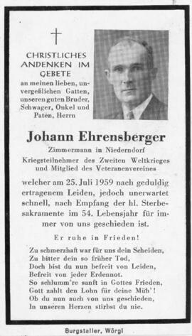 Johann Ehrensberger Niederndorf 25 07 1959