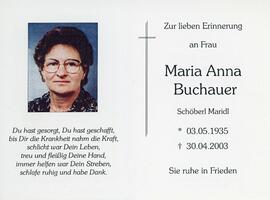 Maria Anna Buchauer Schöberl  Maridl 30 04 2003