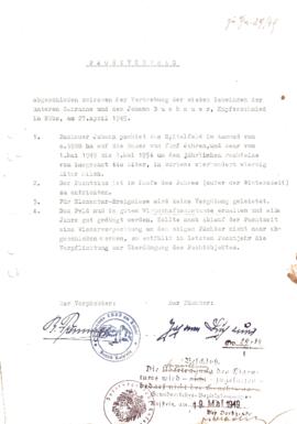 Pachtvertrag Johann Buchauer Kupferschmied Altersheimfeld 1949