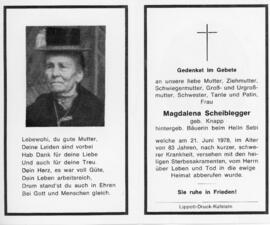 Maria Scheiblegger geb Knapp beim Helln 21 06 1978