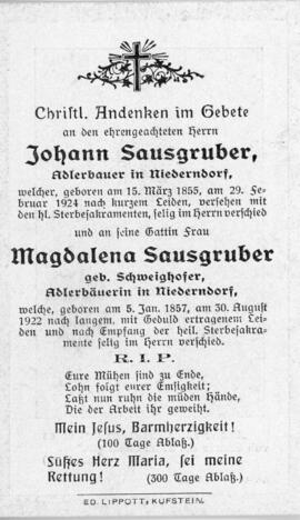 Sohann Sausgruber Adler Niederndorf 29 02 1924