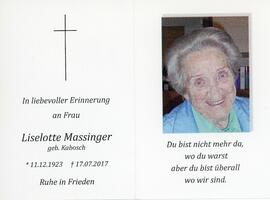 Liselotte Massinger geb Kabosch  17 07 2017