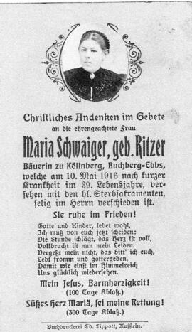 Maria Schwaiger geb Ritzer Köllnberg 10 05 1916
