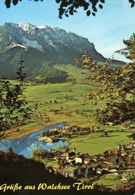 Postkarte Walchsee vom Kalvarienberg aus Richtung Kaisergebirge