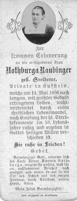 Nothburga Raubinger geb Greiderer 14 05 1906