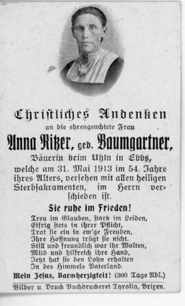 Anna Ritzer geb Baumgartner Uhln 31 05 1913