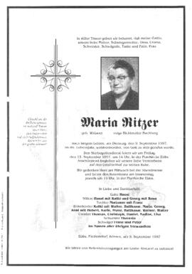 Maria Ritzer geb Widauer Bichl Buchberg 09 09 1997