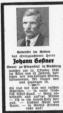 Johann Goßner Pfannsiel 14 10 1946