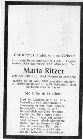 Maria Ritzer geb Schindlholzer Dankl 20 03 1968