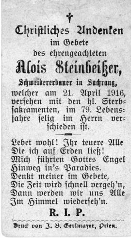 Alois Steinbeißer Schweibererbauer Sachrang 21 04 1916
