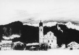 Postkarte Ebbs Gemälde 1992 Kirche von Inn aus 107