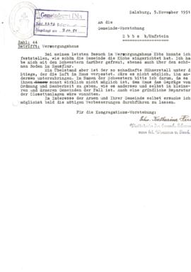 Kongregation barmherzigen Schwestern Dank für neue Küche und Verbesserungsvorschläge 1951