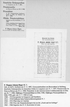 Pfarrer Magnus Johann Hager 40 jähriges Priesterjubiläum Text 17 10 1948