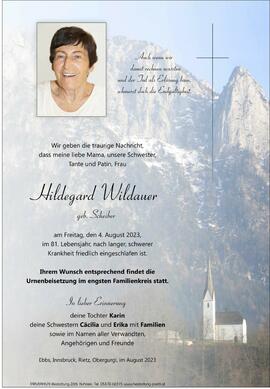 Hildegard Wildauer geb Scheiber 04 08 2023