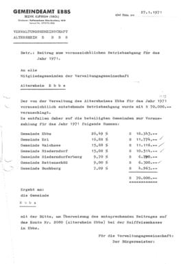 Betriebskostenbeiträge der Gemeinden an Altersheim 1971 bis 1976