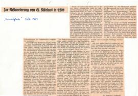 St. Nikolaus Bericht Restaurierung von Prof Dr. Johannes Neuhardt aus Heimatglocke Oktober 1963