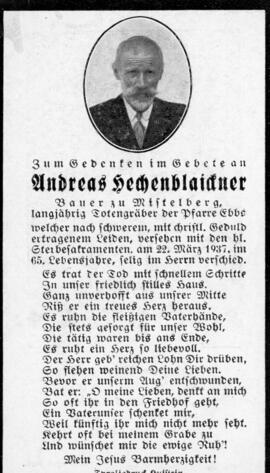 Andreas Hechenblaickner Mistelberg 22 03 1937