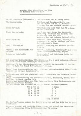 Bericht Chronist Andreas Lettenbichler an Landesarchiv über seinen Bestand 23 11 1974