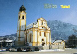 Postkarte Ebbs Winter Raiffeisenplatz Kirche 2004