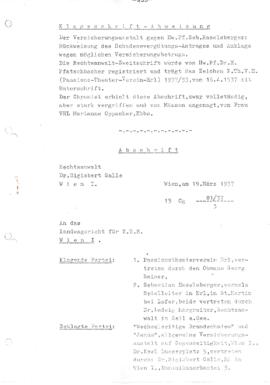 Klagsschrift Abweisung gegen Pfarrer Seb. Haselsberger Erl 1937