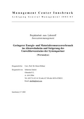 Altersheim Ebbs - Geringerer Ressourcenverbrauch - Werteanalyse - Sebastian Geisler