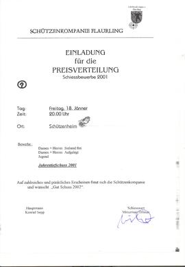 Preisverteilung Schiessbewerbe 2001