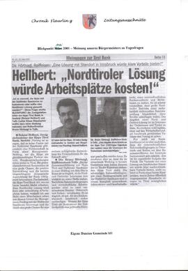 Hellbert: Nordtiroler Lösung würde Arbeitsplätze kosten!